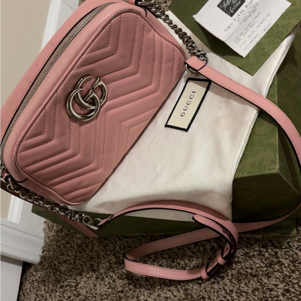Gucci Pink Chevron Leather Crossbody Bag